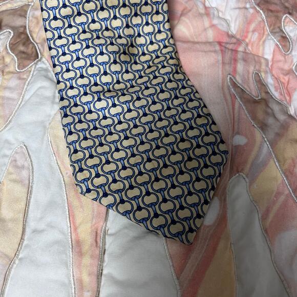 Vintage Tommy Hilfiger Yellow Blue Horse Bit Equestrian Print Silk Tie - Picture 2 of 4